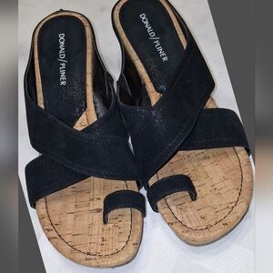 Donald J Pliner Dylan Black Metallic Cork Wedge Sandals Size 10M